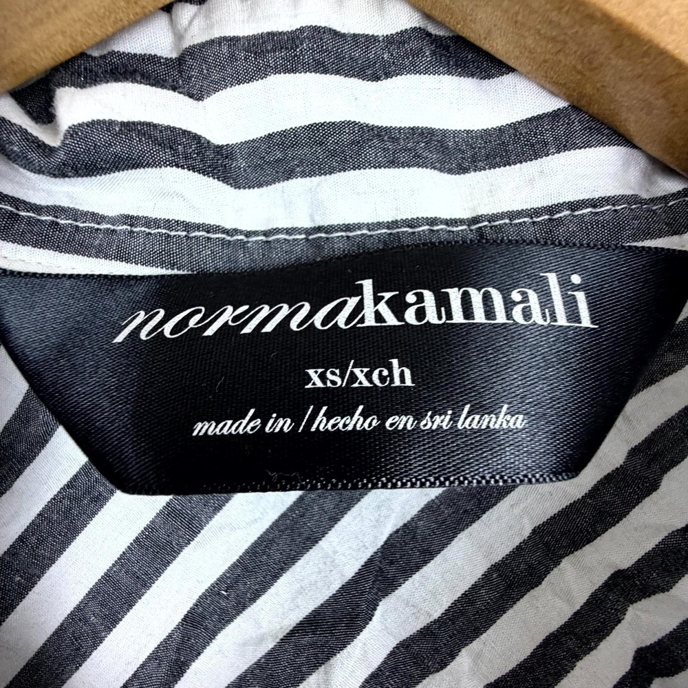 Norma Kamali Shirt Womens XS Black White Striped Button Up Short Sleeve Long - Picture 2 of 6
